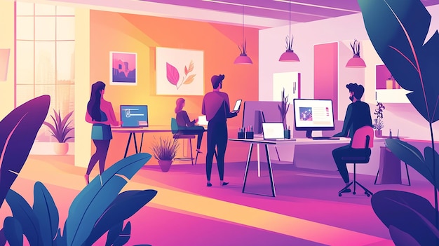 Photo creative flat design illustration of a creative agency workspace