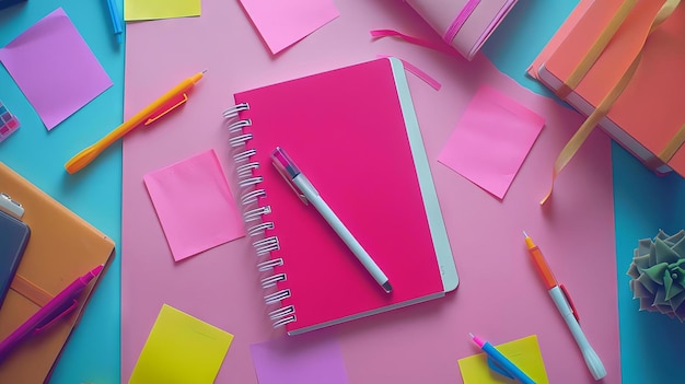 A creative flat lay featuring a notebook with Top Talent written on it surrounded by postits and markers emphasizing recruitment ideas