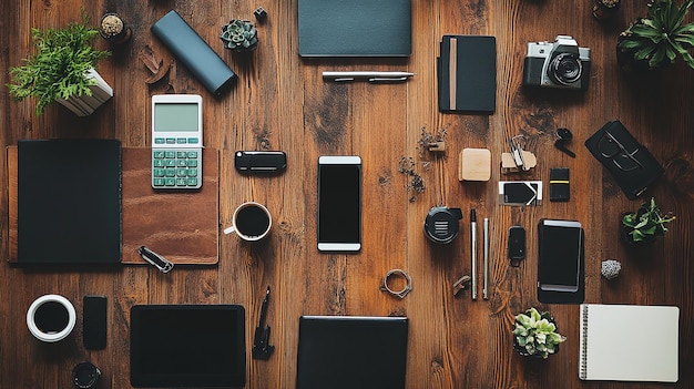 A Creative Flat Lay of Gadgets Coffee and Stationery