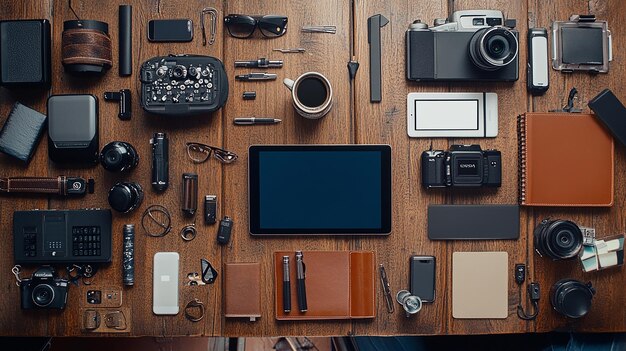 A Creative Flat Lay of Gadgets Coffee and Stationery