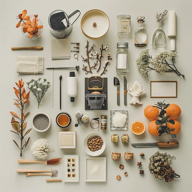 Photo creative flat lay inspiration designing aesthetically pleasing object layouts