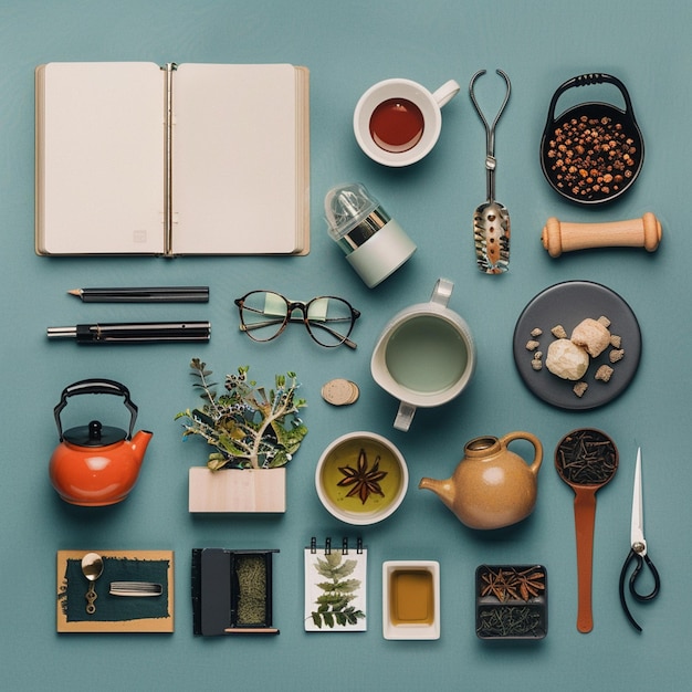 Photo creative flat lay inspiration designing aesthetically pleasing object layouts