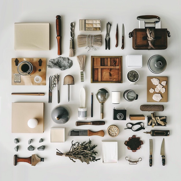 Photo creative flat lay inspiration designing aesthetically pleasing object layouts