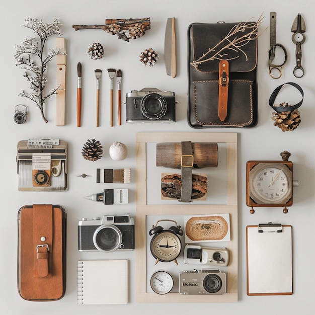 Photo creative flat lay inspiration designing aesthetically pleasing object layouts