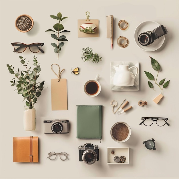 Photo creative flat lay inspiration designing aesthetically pleasing object layouts