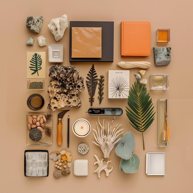 Photo creative flat lay inspiration designing aesthetically pleasing object layouts