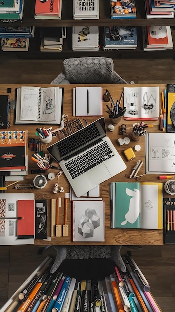 Photo creative flat lay photo of workspace desk