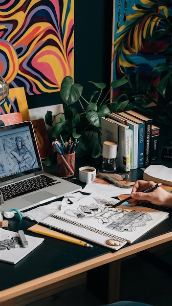 Photo creative flat lay photo of workspace desk