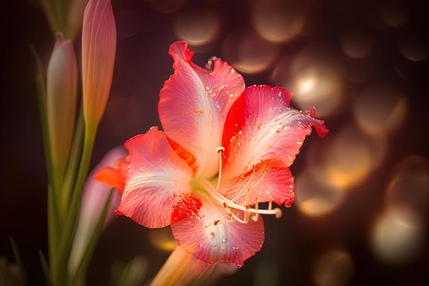 Creative floral composition Close up gladiolus on blurred background