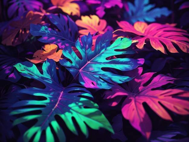 Creative Fluorescent Color Layout Made of Tropical Elements