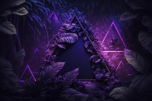 Creative fluorescent neon color layout made of tropical leaves nature concept Nature concept