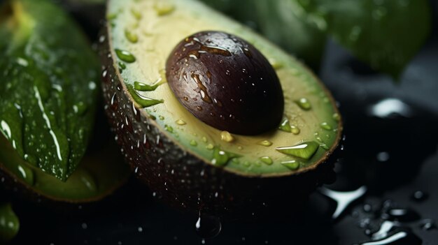 Photo creative food concept fresh avocados green adorned with glistening water droplets neural network ai