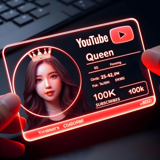 Creative Glass YouTube Profile Card Queen with 100K Subs