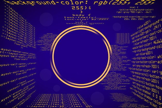 Photo creative glowing blue coding programming background with blank round mock up frame big data and code concept 3d rendering