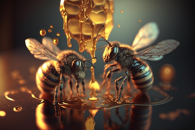 Creative and gorgeous sets of sweet and fresh honey bees and honeycomb Proper nutrition natural sugar substitute ecological fructose healthy living flowers of the meadow