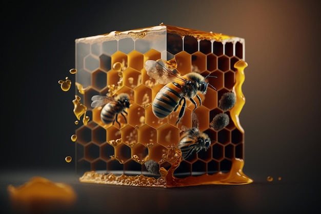 Creative and gorgeous sets of sweet and fresh honey bees and honeycomb Proper nutrition natural sugar substitute ecological fructose healthy living flowers of the meadow