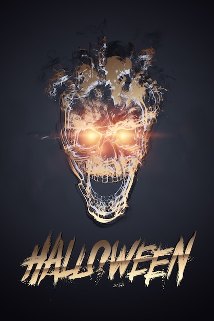 Creative Halloween Background. inscription Halloween and the skull on a dark background.