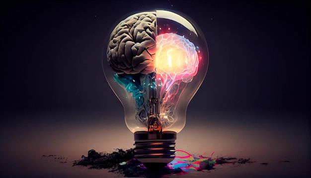 Creative Idea with Brain and Light Bulb Generative AI