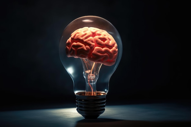 Creative Idea with Brain and Light Bulb Illustration AI