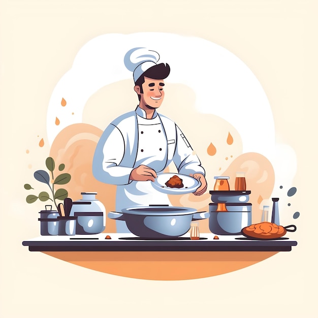 Photo creative illustration of chef in minimalist flat vector art style