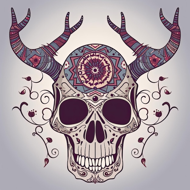 Creative illustration of decorative Deer Skull in hippie style Generative AI