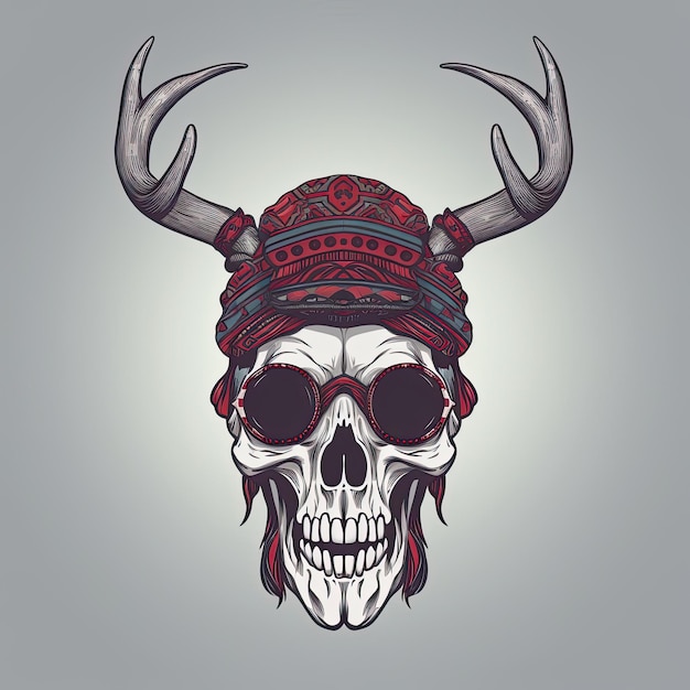 Creative illustration of decorative Deer Skull in hippie style Generative AI