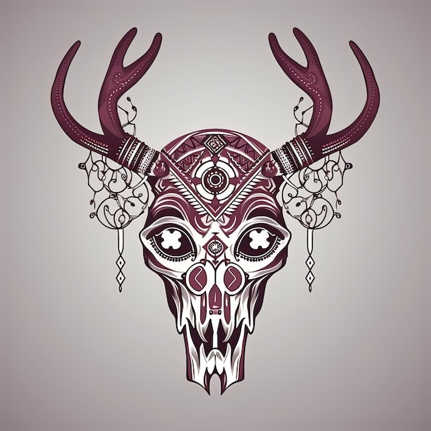 Creative illustration of decorative Deer Skull in hippie style Generative AI