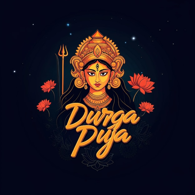 Creative illustration of Goddess Durga in Happy Durga Puja Subh Navratri Indian religious background