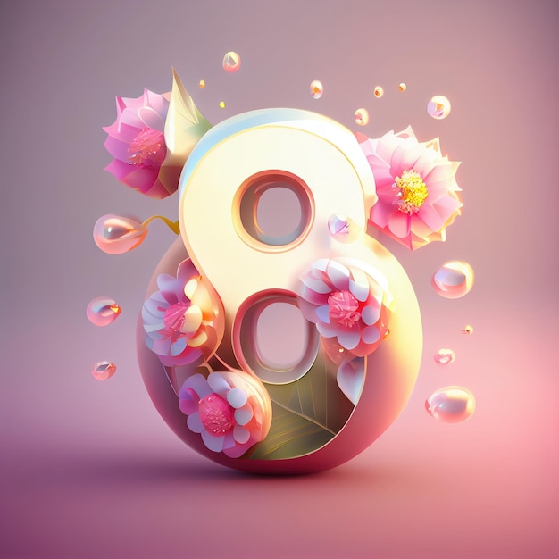 Creative illustration of number 8 with floral decoration for 8 march women39s day celebration