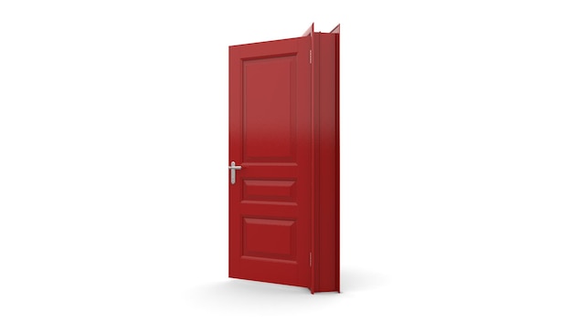 Creative illustration red door of open closed door entrance realistic doorway isolated on background 3d