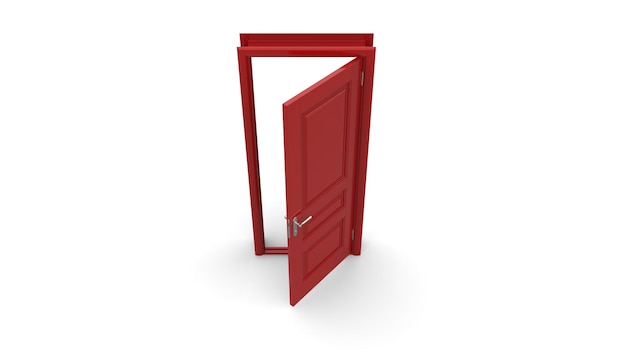 Creative illustration red door of open closed door entrance realistic doorway isolated on background 3d