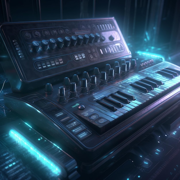 a creative illustration showcasing a futureoriented synthesizer with glowing details