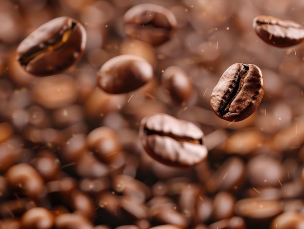 A creative image of coffee beans suspended in midair