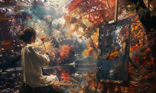 Photo creative inspiration painter capturing fall beauty poet39s lyrical muse artistic expression