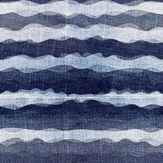 Creative jeans seamless pattern. Wave texture on blue denim. Indigo backdrop. Striped navy wallpaper. Fashion surface. Design for fabric , textile print, wrapping paper