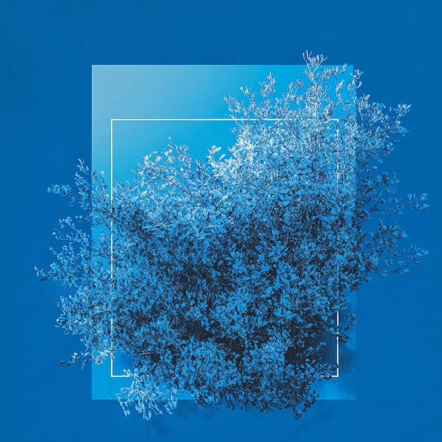 Photo creative layout made of blue flowers on a blue background minimal concept