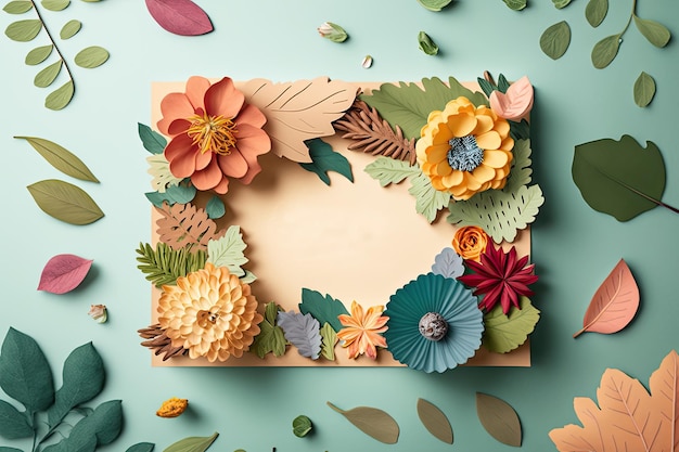 Creative layout made of flowers and leaves Flat lay Illustration AI Generative