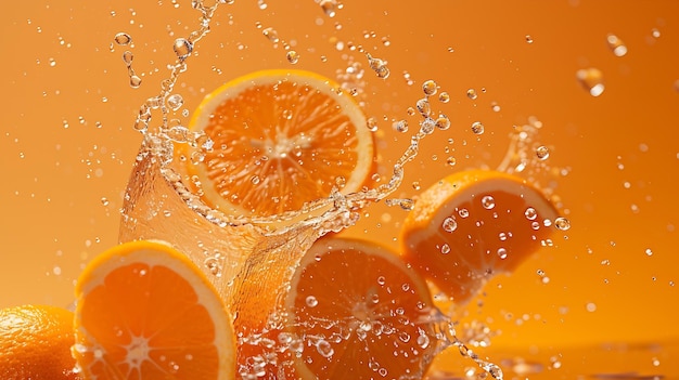 Creative layout made from Fresh Sliced oranges and Orange fruit and water Splashing Generative AI