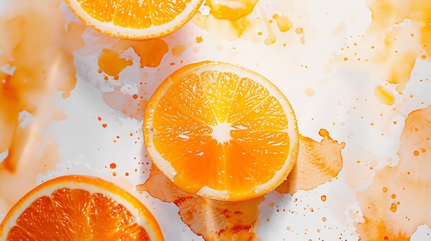 Creative layout made of orange on the watercolor background Flat lay Food concept Generative AI