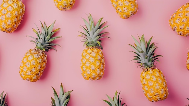 Creative layout made of pineapple on pink background Tropical flat lay Food concept Generative AI