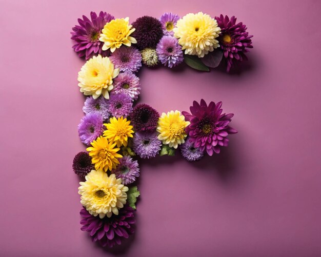 Photo creative letter f designs made from colorful flowers showcasing different floral arrangements