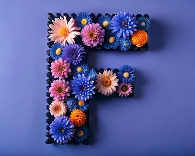 Photo creative letter f designs made from colorful flowers showcasing different floral arrangements