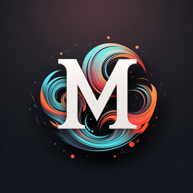 Creative letter M logo with colorful brush strokes on black background Vector illustration