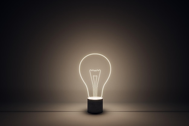 Creative light bulb outline on dark background Idea creativity and imagination concept 3D Rendering