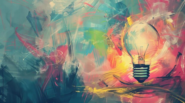 Photo creative lightbulb illustration with vibrant abstract background