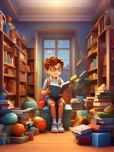 A Creative little boy reading a book AI generated