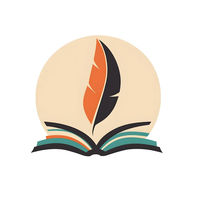 Photo creative logo design featuring open book and quill pen symbolizing writing and inspiration