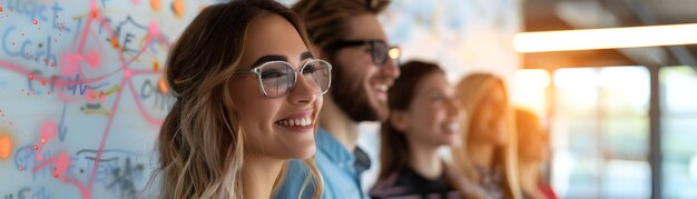 Creative Meeting Concept Diverse Group Using Enchanted Whiteboards with Smiling Faces Dreamy Back