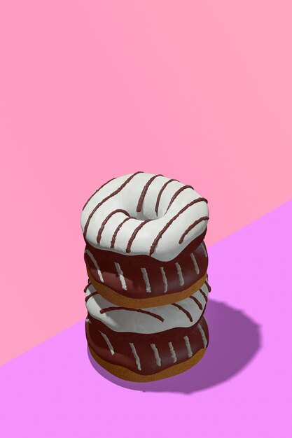 Photo creative minimal design 3d render black and white glazed donuts