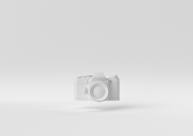 Creative minimal paper idea. Concept white camera with white background. 3d render, 3d illustration.